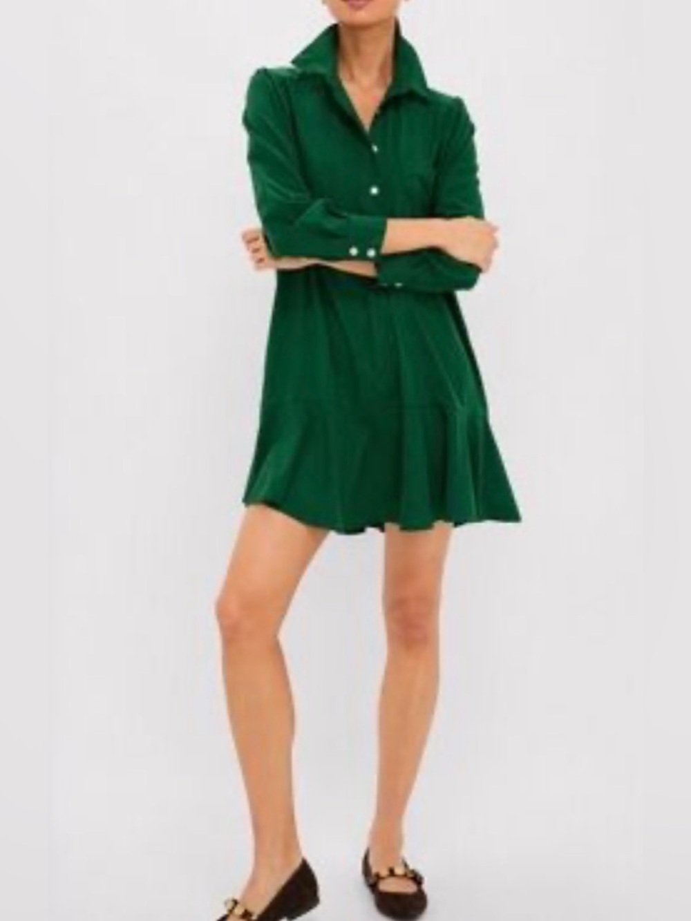 TUCKERNUCK Callahan Crepe Drop Waist Shirt Dress in Hunter Green Size Medium